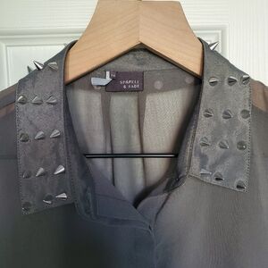 Sparkle & Fade Medium Sheer Studded Sleeveless Olive Top